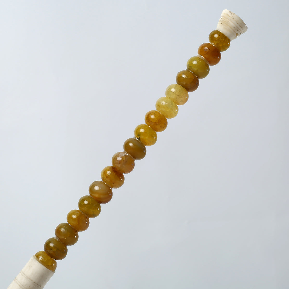 12" Agate Beads Calligraphy Brush Yellow Brown