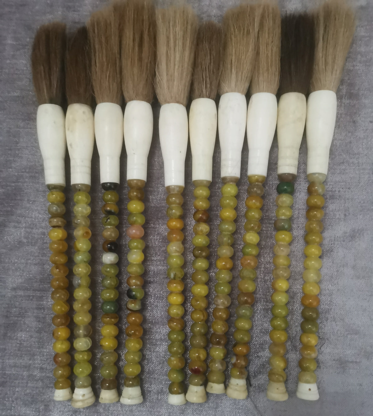 12" Agate Beads Calligraphy Brush Yellow Brown
