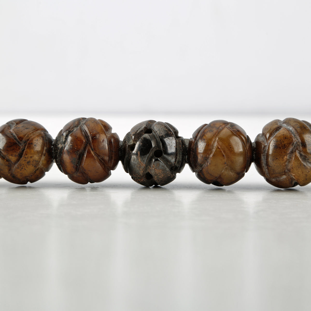 13" Calligraphy Brush Hand Carved Round Jade Beads Dark Brown