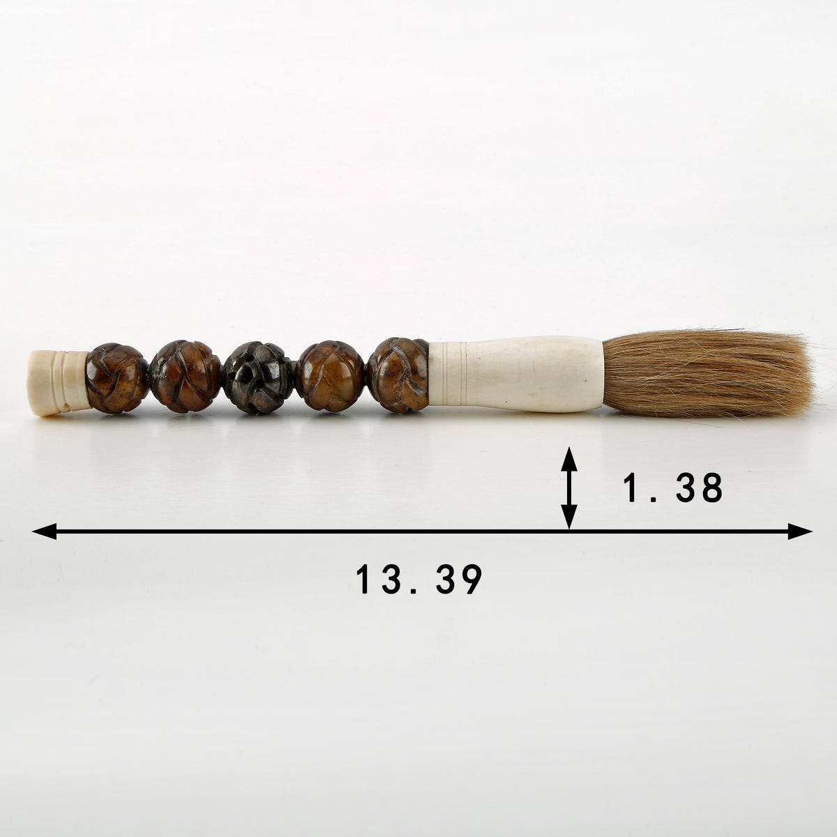 13" Calligraphy Brush Hand Carved Round Jade Beads Dark Brown
