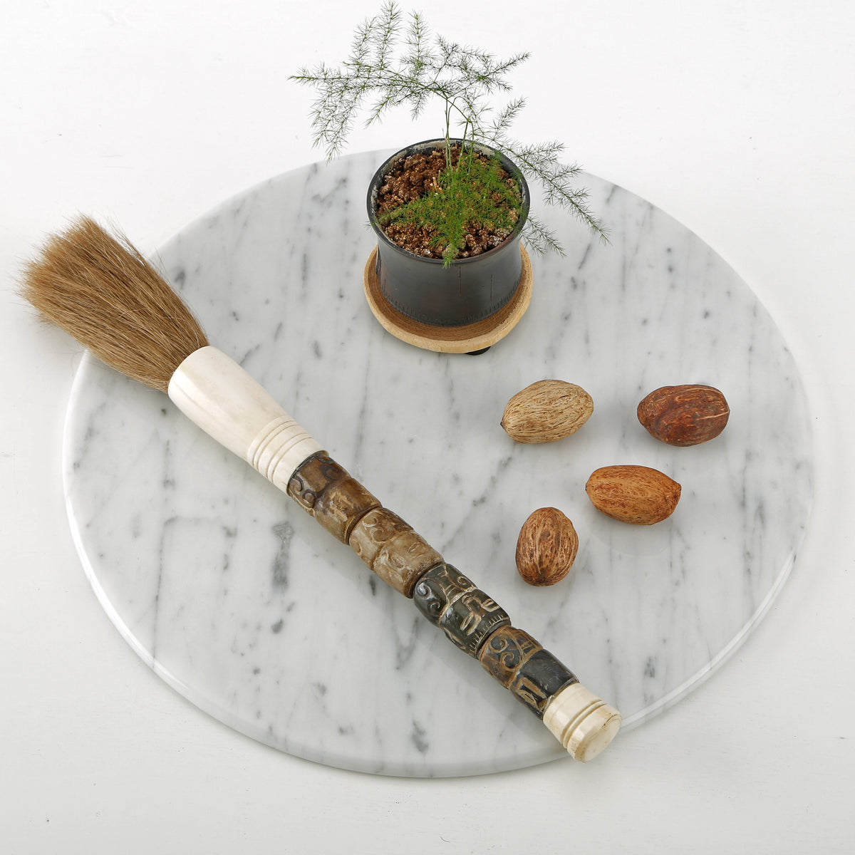 13" Calligraphy Brush Hand Carved Cylinder Jade Dark Brown