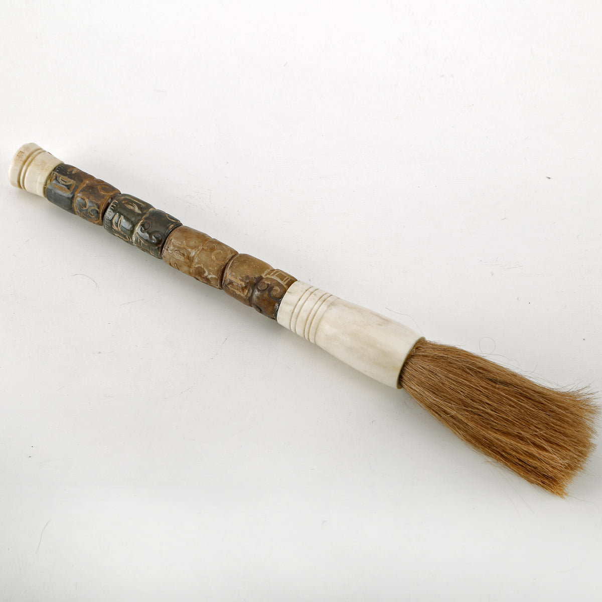13" Calligraphy Brush Hand Carved Cylinder Jade Dark Brown