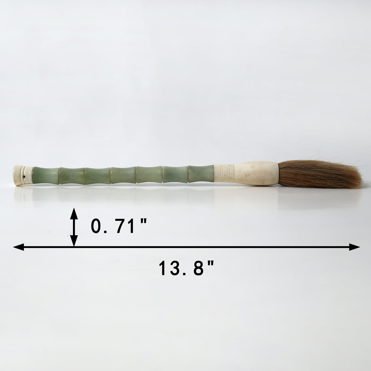 12" Bamboo Shaped Jade Calligraphy Brush Neutral Green