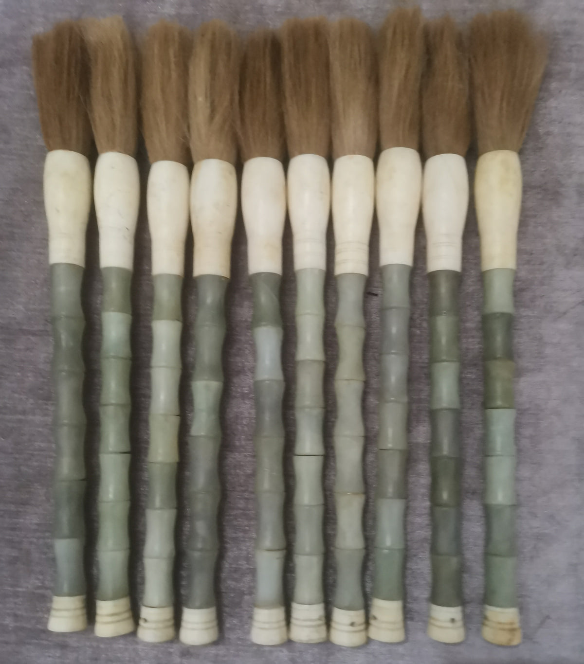 12" Bamboo Shaped Jade Calligraphy Brush Neutral Green