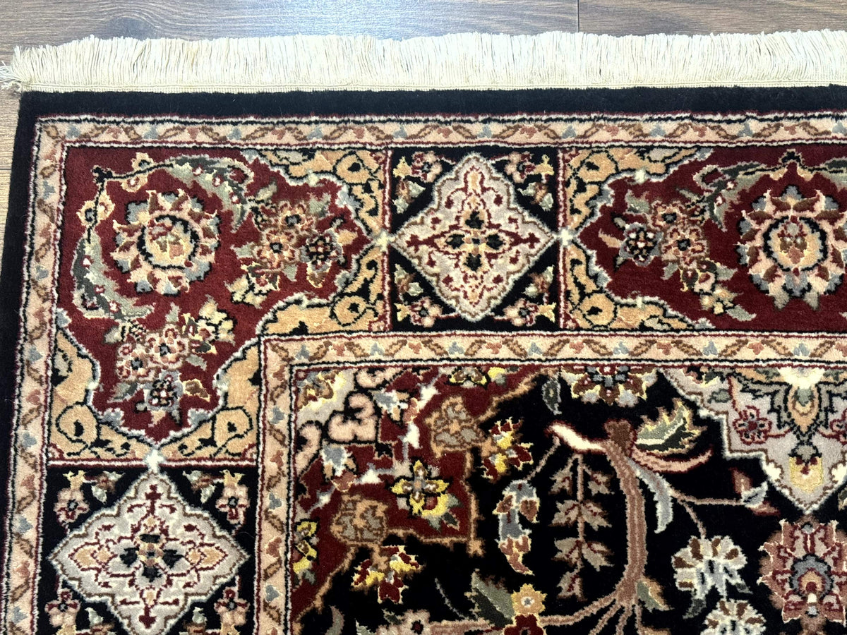 Pak Persian Rug 4x6, Black and Burgundy, Floral Allover, Wool and Silk - Jewel Rugs, view 7