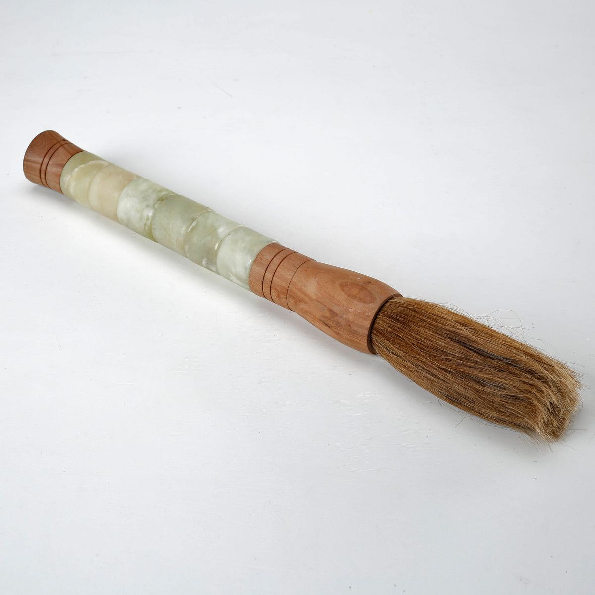 16" Calligraphy Brush Neutral White Jade Cylinder With Darker Handle