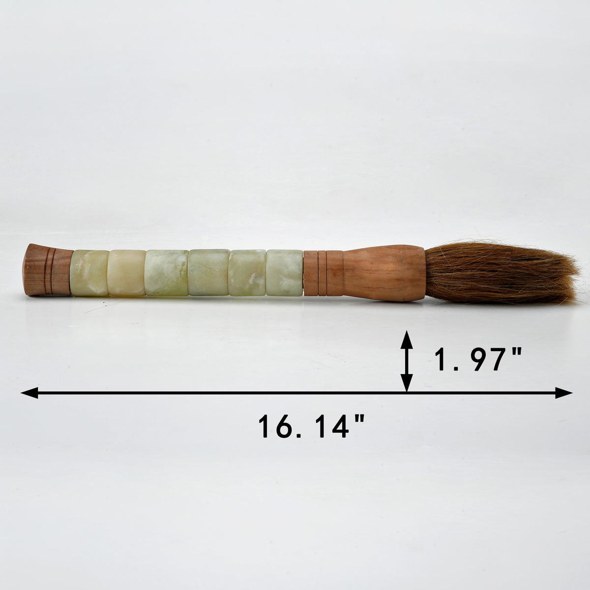 16" Calligraphy Brush Neutral White Jade Cylinder With Darker Handle