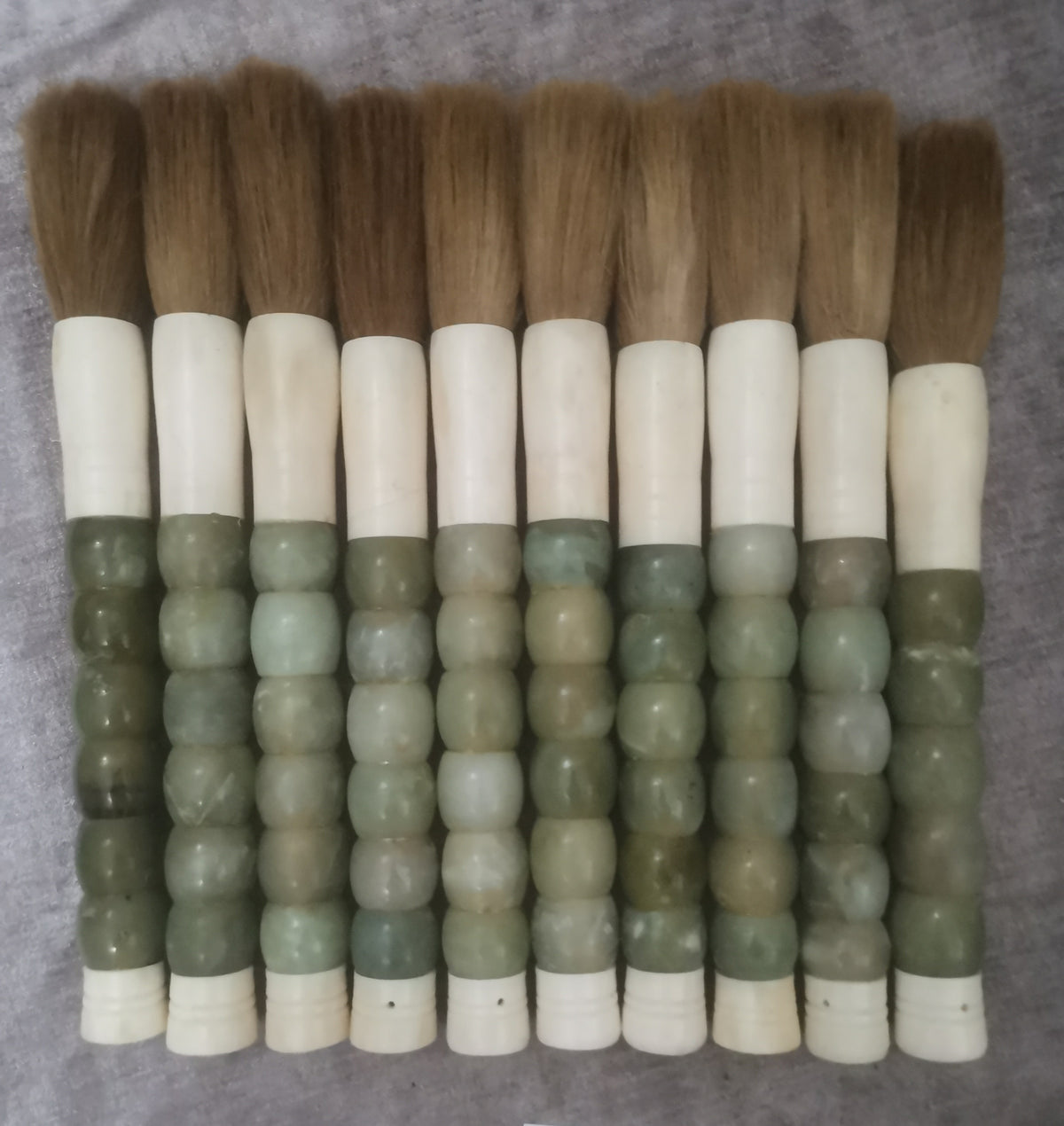 Approx.15 Inches Large Jade Beads Calligraphy Brush Neutral Green