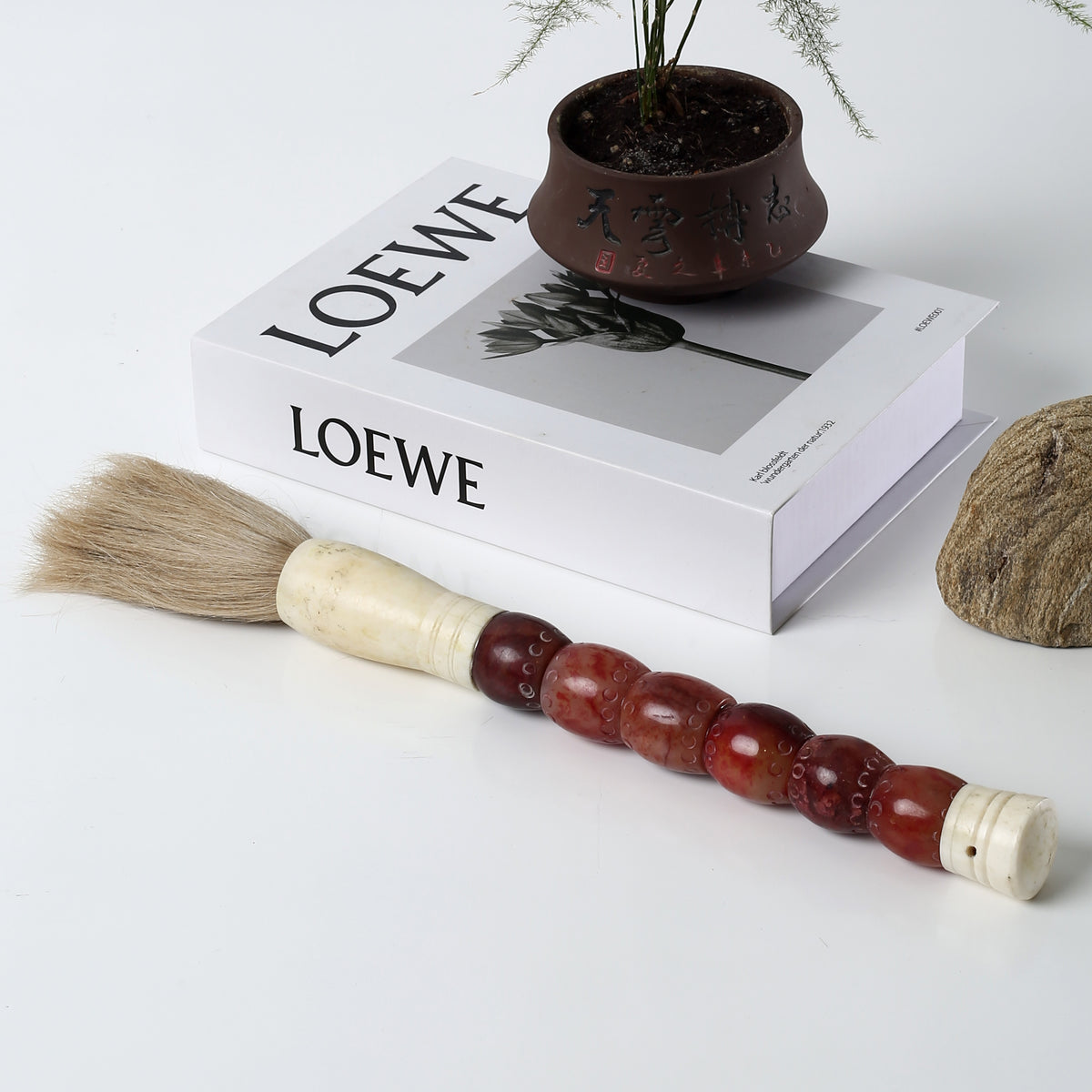Approx. 15 Inches Large Jade Beads Calligraphy Brush Dark Red Garnet