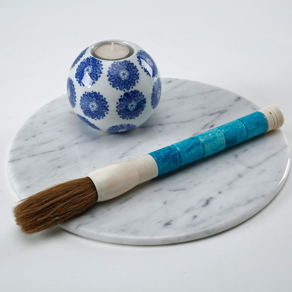 13" Aqua Blue Cylindrical Jade Calligraphy Brush