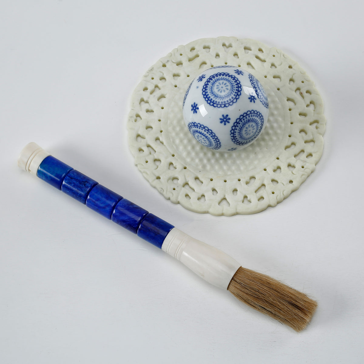 15" Purple Blue Cylindrical Jade Calligraphy Brush