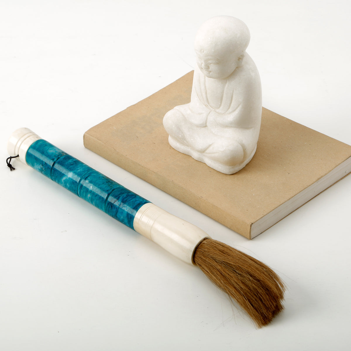 14" Sky Blue Cylindrical Jade Calligraphy Brush