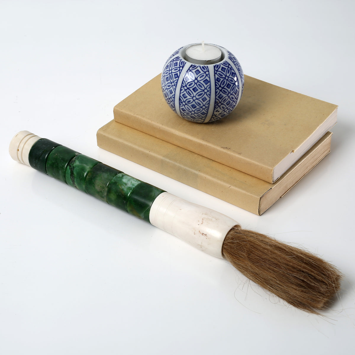 Approx. 15" Cylindrical Marble Calligraphy Brush Forest Green