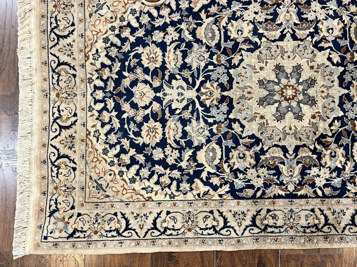Persian Nain Rug 3x5, Floral Medallion Oriental Carpet, Very Fine Hand Knotted Handmade Wool and Silk Highlights Rug, Vintage Semi Antique - Jewel Rugs, view 9