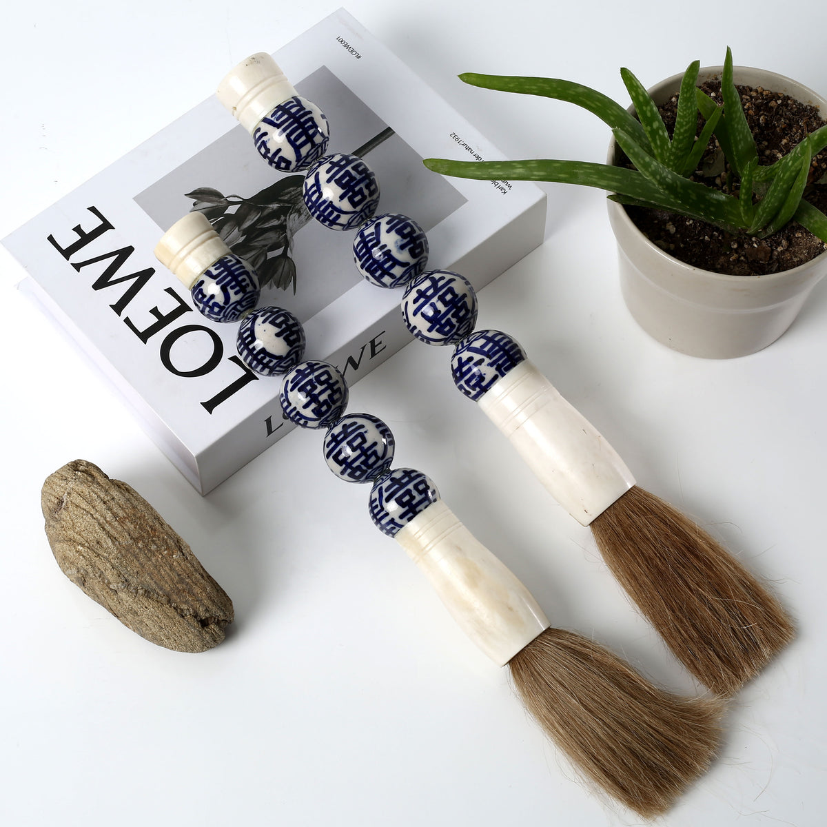 Approx. 15" Blue and White Ceramic Ball Calligraphy Brush