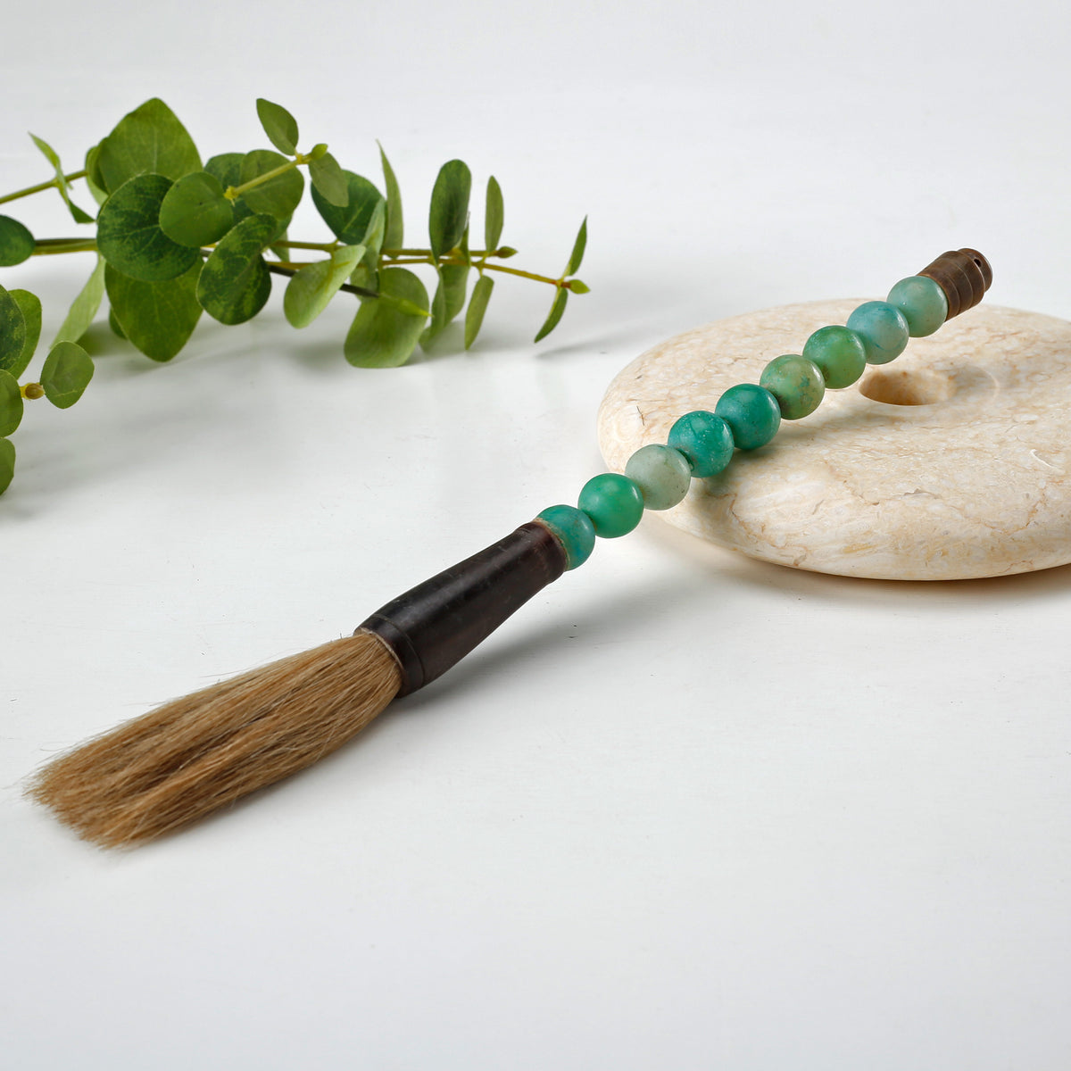 Approx.10"round apple green beads calligraphy brush