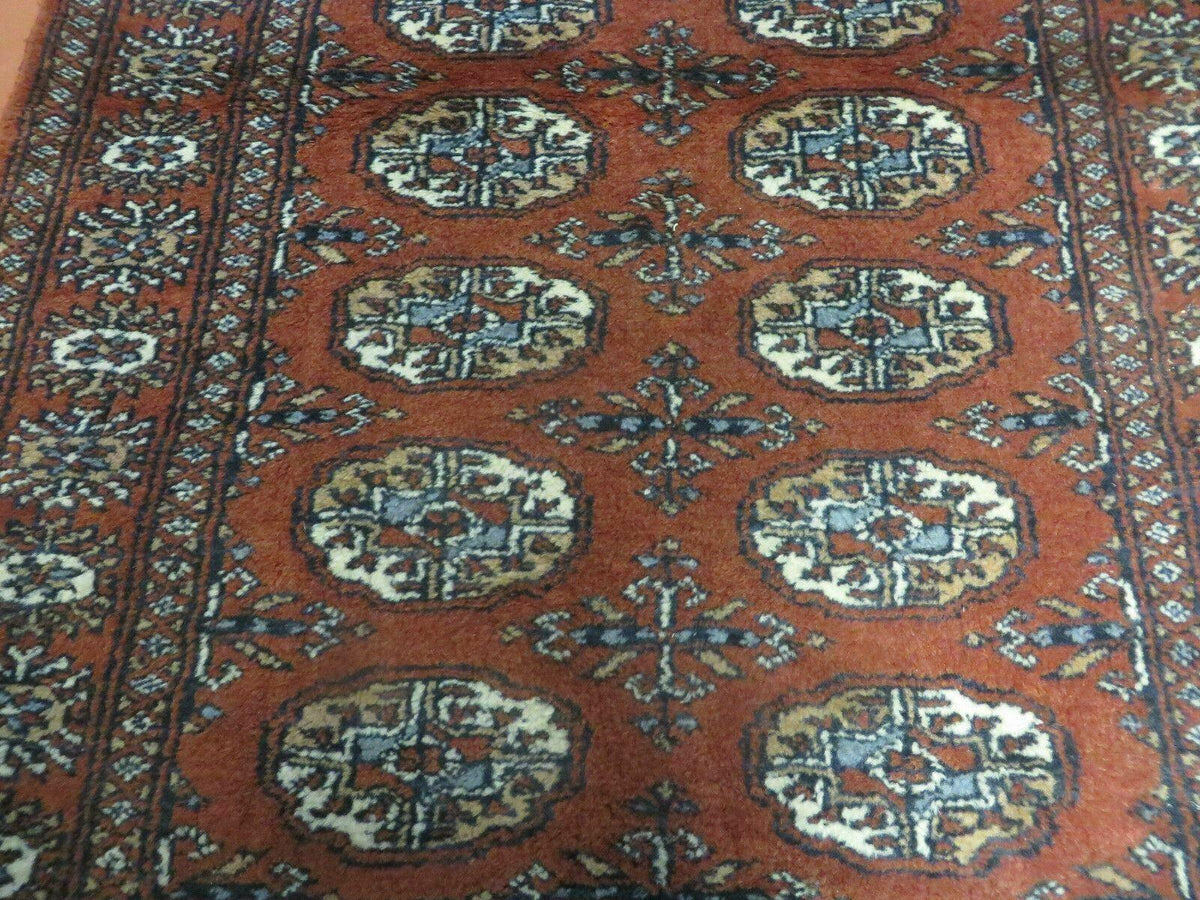 3' X 4' Vintage Handmade Pakistan Turkoman Bokhara Fine Woven Wool Rug - Jewel Rugs, view 6