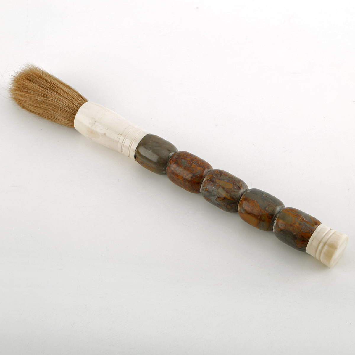 15"Calligraphy Brush with Drum-shaped Jade Dark Brown