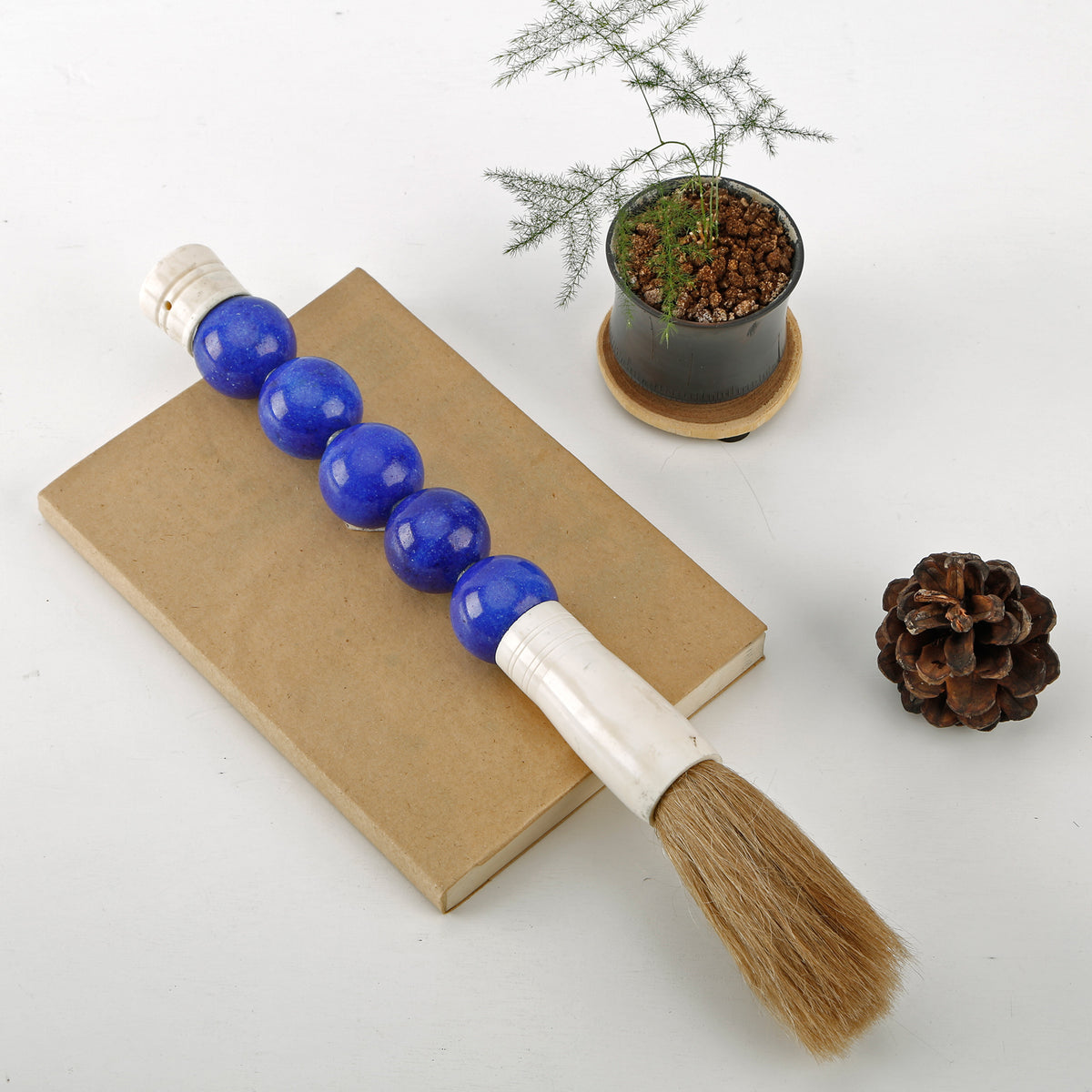 14" Calligraphy Brush with Sky Blue Marble Beads