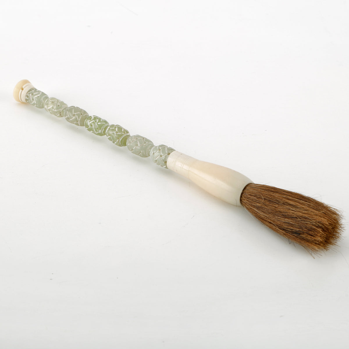 11" Calligraphy Brush with Lucky Pattern Neutral White Jade