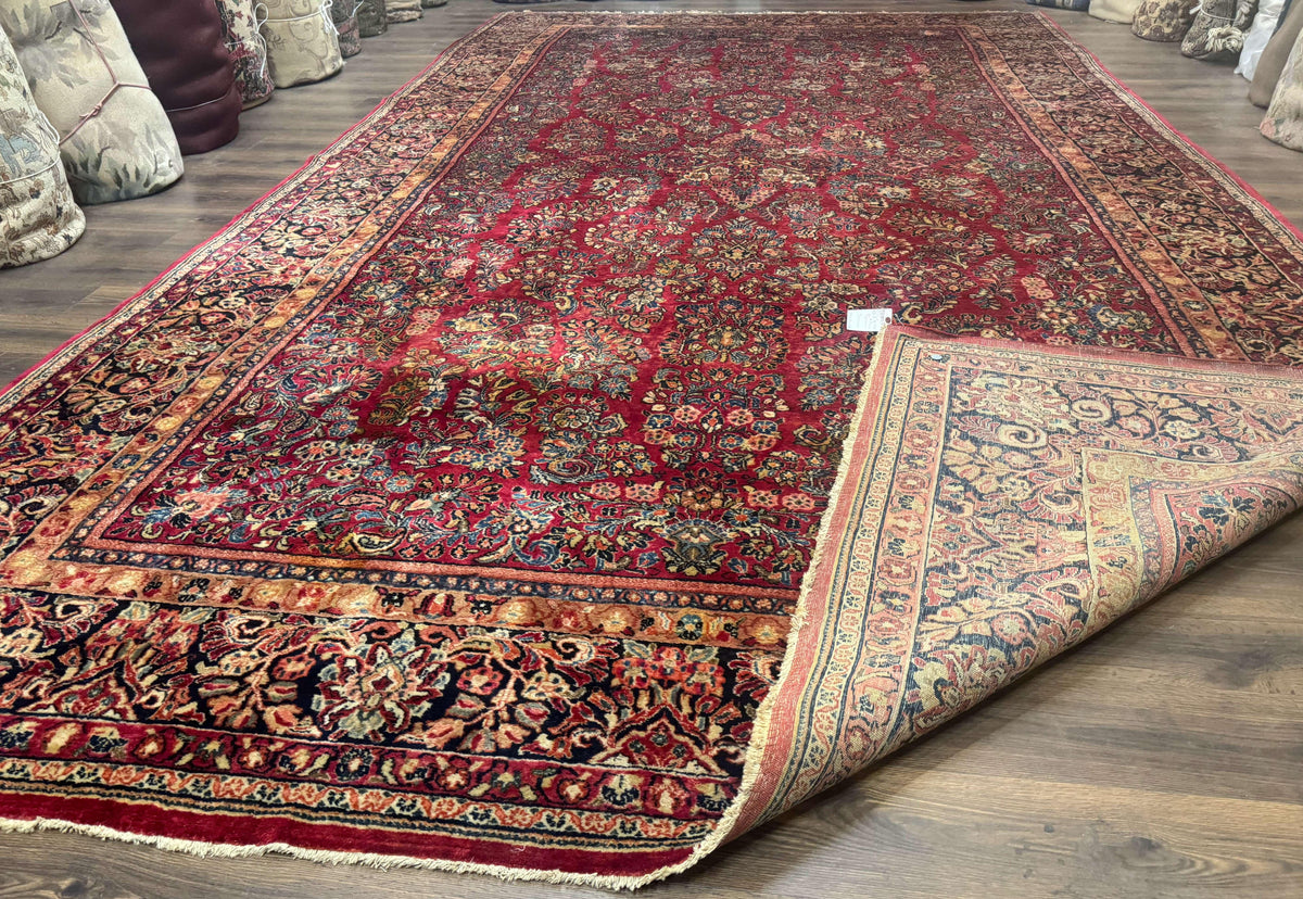Persian Sarouk Rug 10x18, Palace Size Antique Persian Carpet, Wool, Red, Floral, Handmade Traditional Persian Rug, Extra Large Rug - Jewel Rugs, view 11