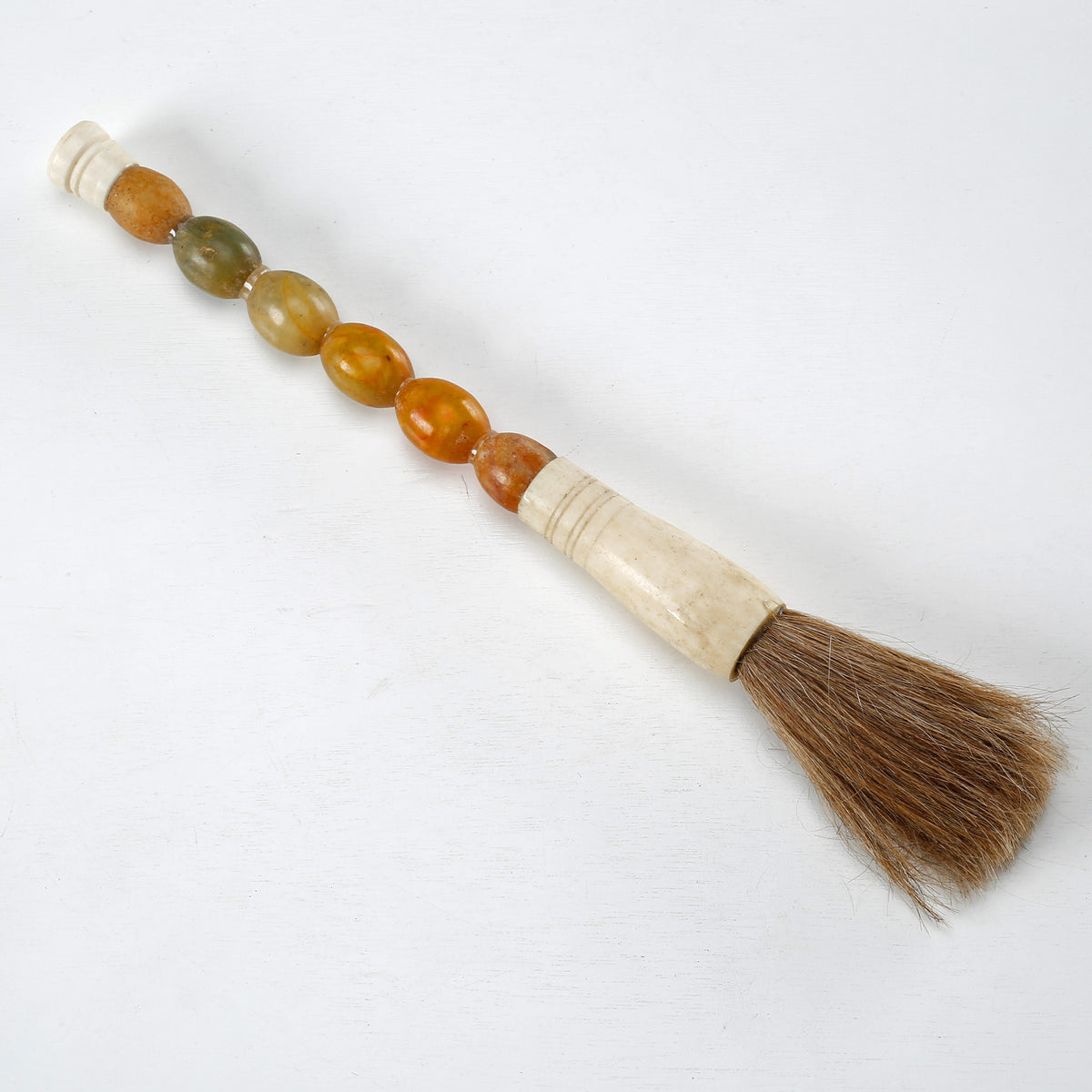 Approx.12" oval shaped jade beads calligraphy brush natural fall color