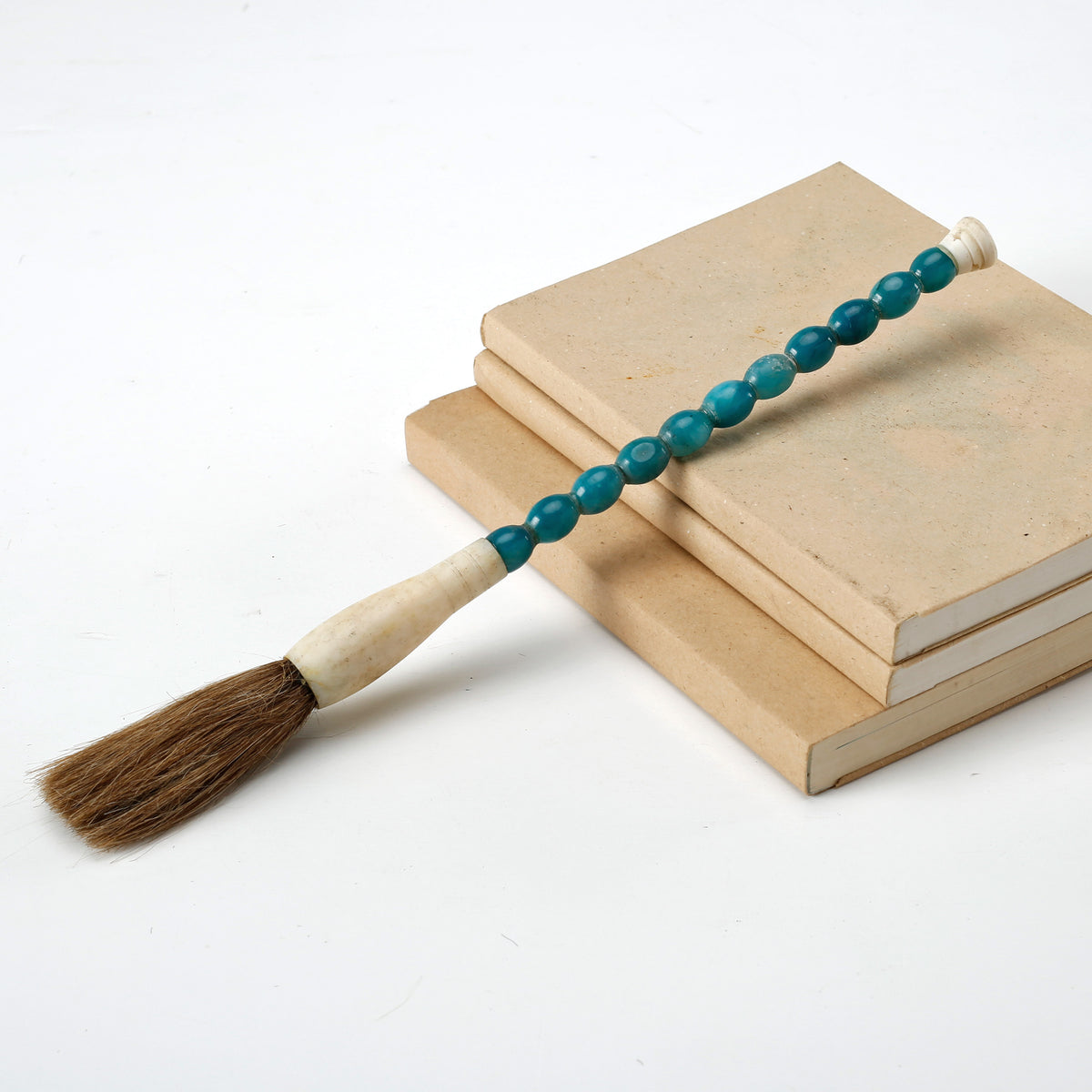 Approx.13"natural lake blue marble beads calligraphy brush