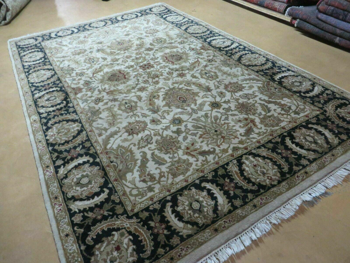 6' X 9' Vintage Handmade India Top Quality Jaipur Floral Oriental Tea Wash Nice - Jewel Rugs, view 2