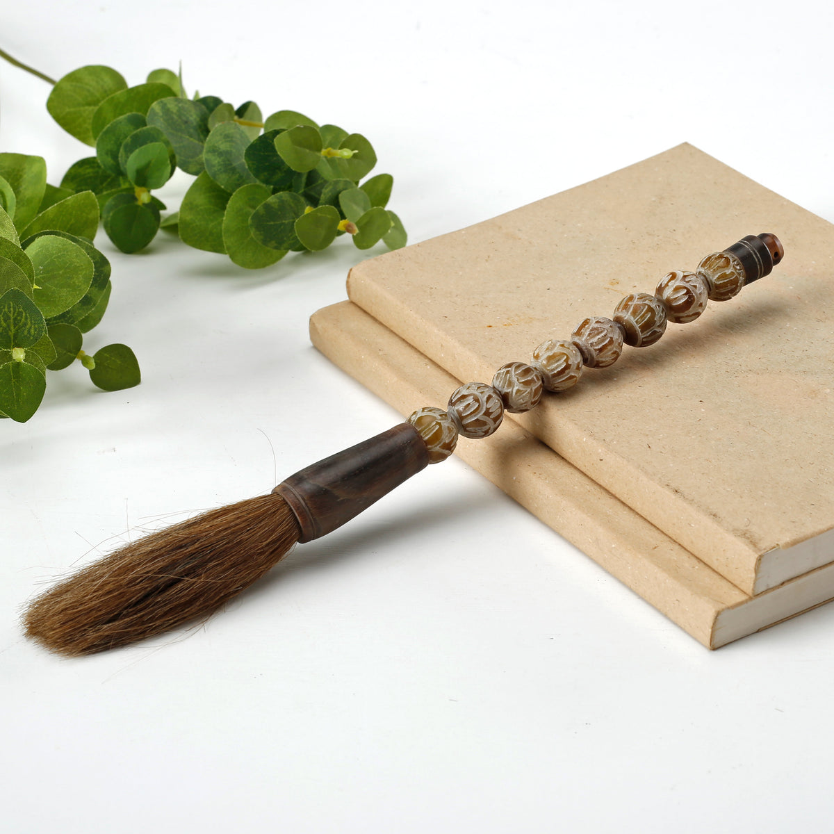 Approx.10" Carved marble beads fall color calligraphy brush