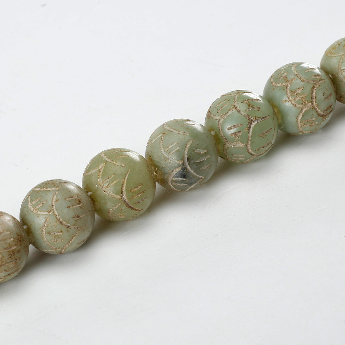 Approx.13" Carved Neutral GreenJade Beads Calligraphy Brush
