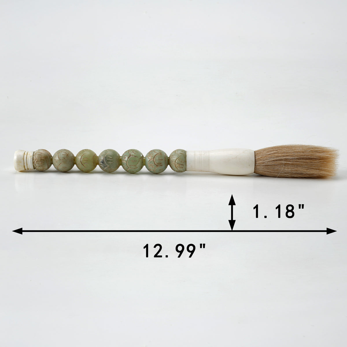 Approx.13" Carved Neutral GreenJade Beads Calligraphy Brush