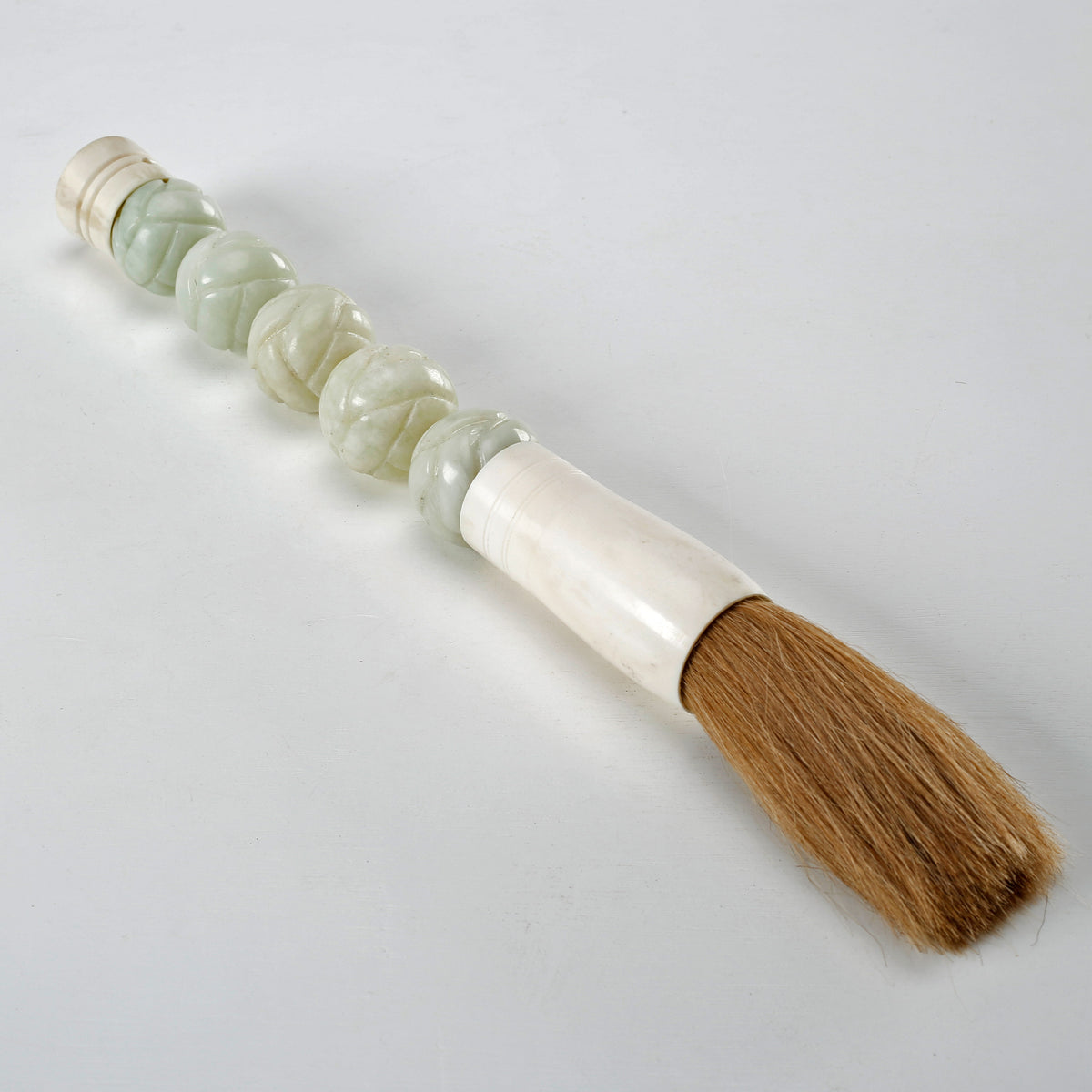Approx. 14" Carved 5 Neutral Jade Beads Calligraphy Brush