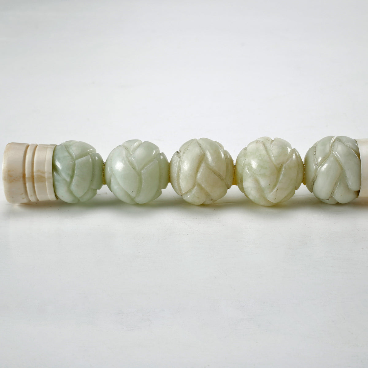Approx. 14" Carved 5 Neutral Jade Beads Calligraphy Brush