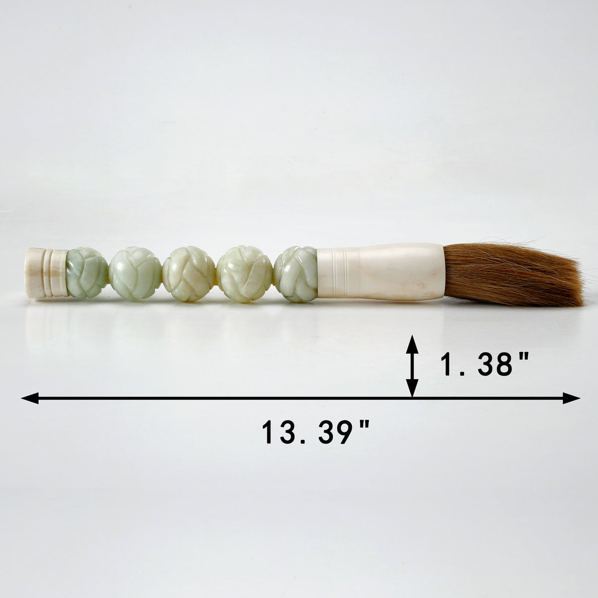 Approx. 14" Carved 5 Neutral Jade Beads Calligraphy Brush