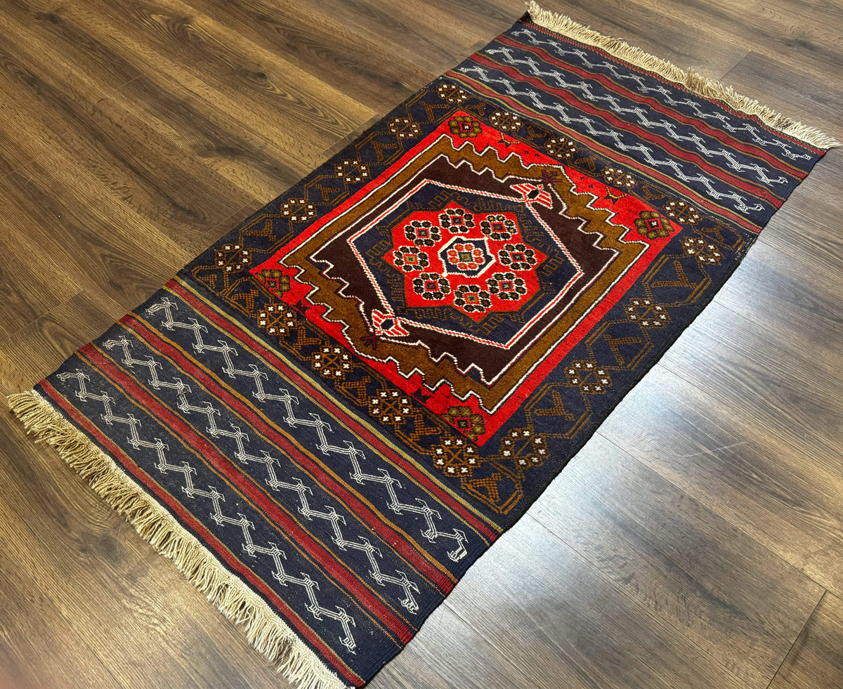 Afghan Rug 3x5, Tribal, Navy Blue, Wool, Handmade, Geometric, Rustic - Jewel Rugs, view 3