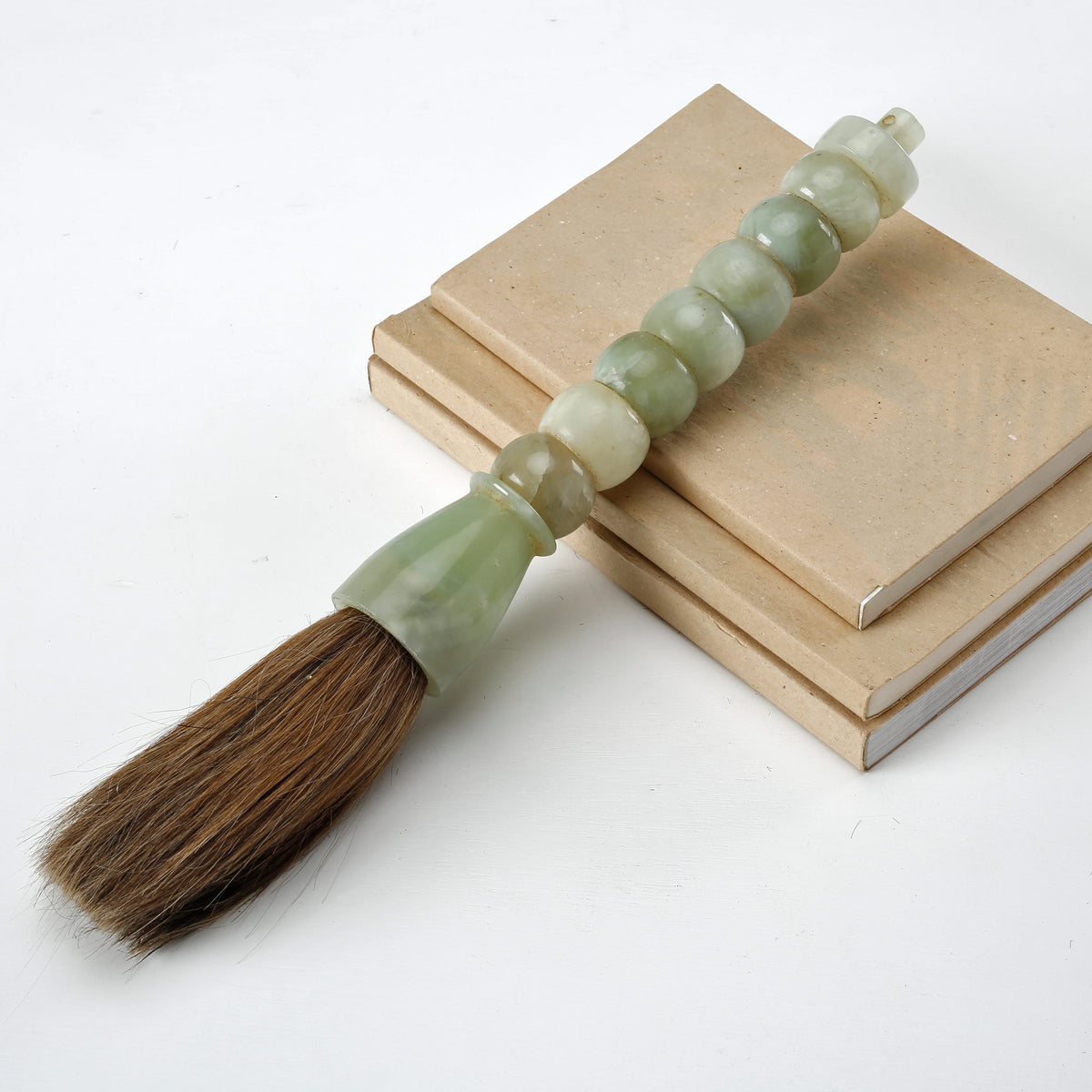 Approx. 16"Natual Green Jade Beads Calligraphy Brush