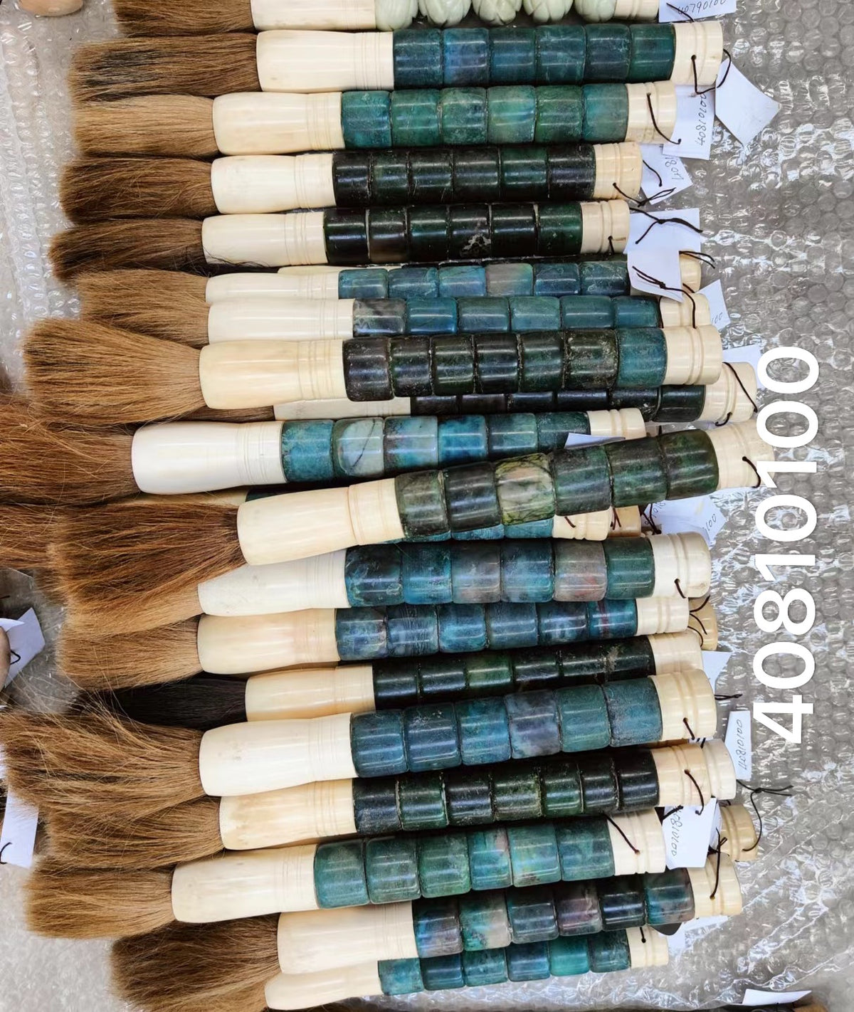 Approx.15"Lake Blue Cylindrical Jade Calligraphy Brush