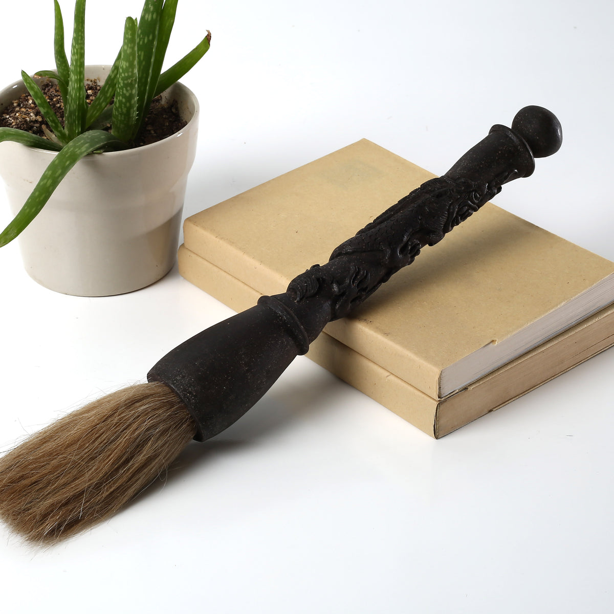 Wooden Calligraphy Brush With Carved Dragon