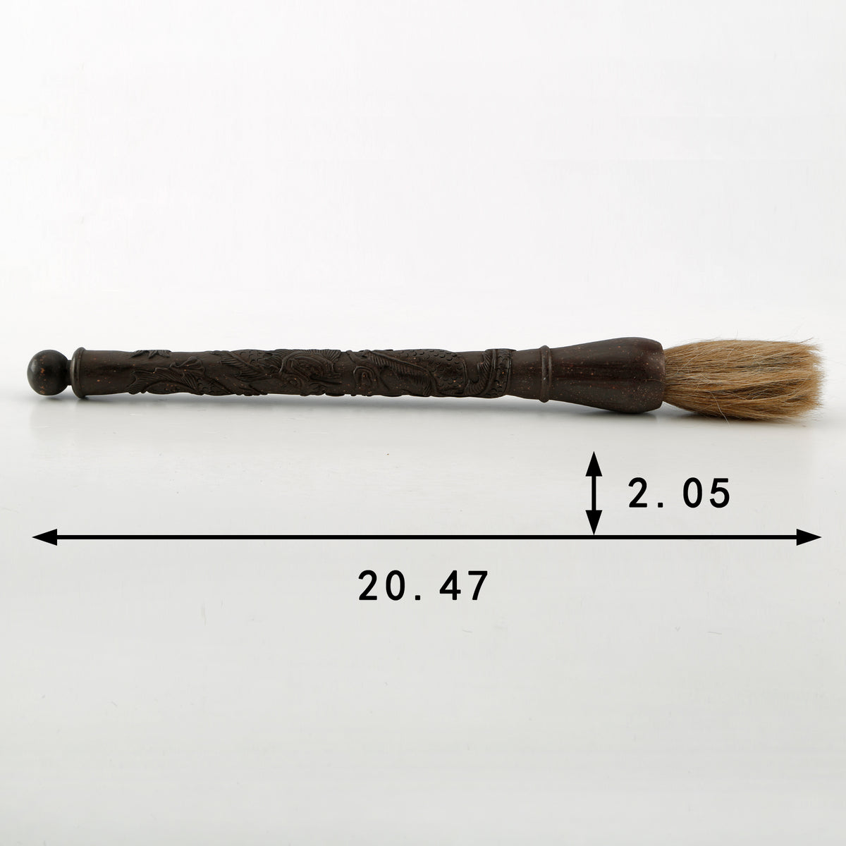 20"Calligraphy Brush Dark Wood with Carved Dragonn