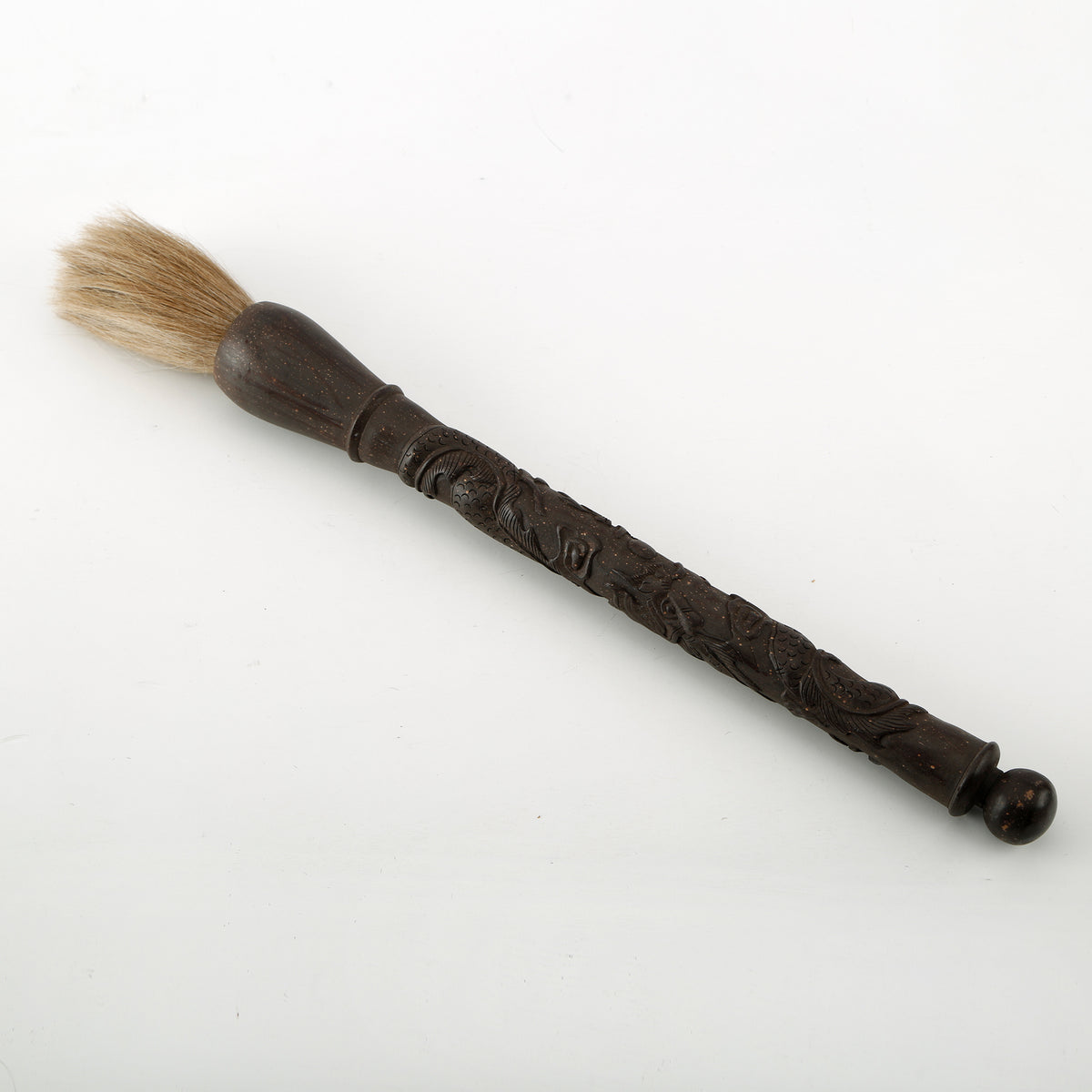 20"Calligraphy Brush Dark Wood with Carved Dragonn