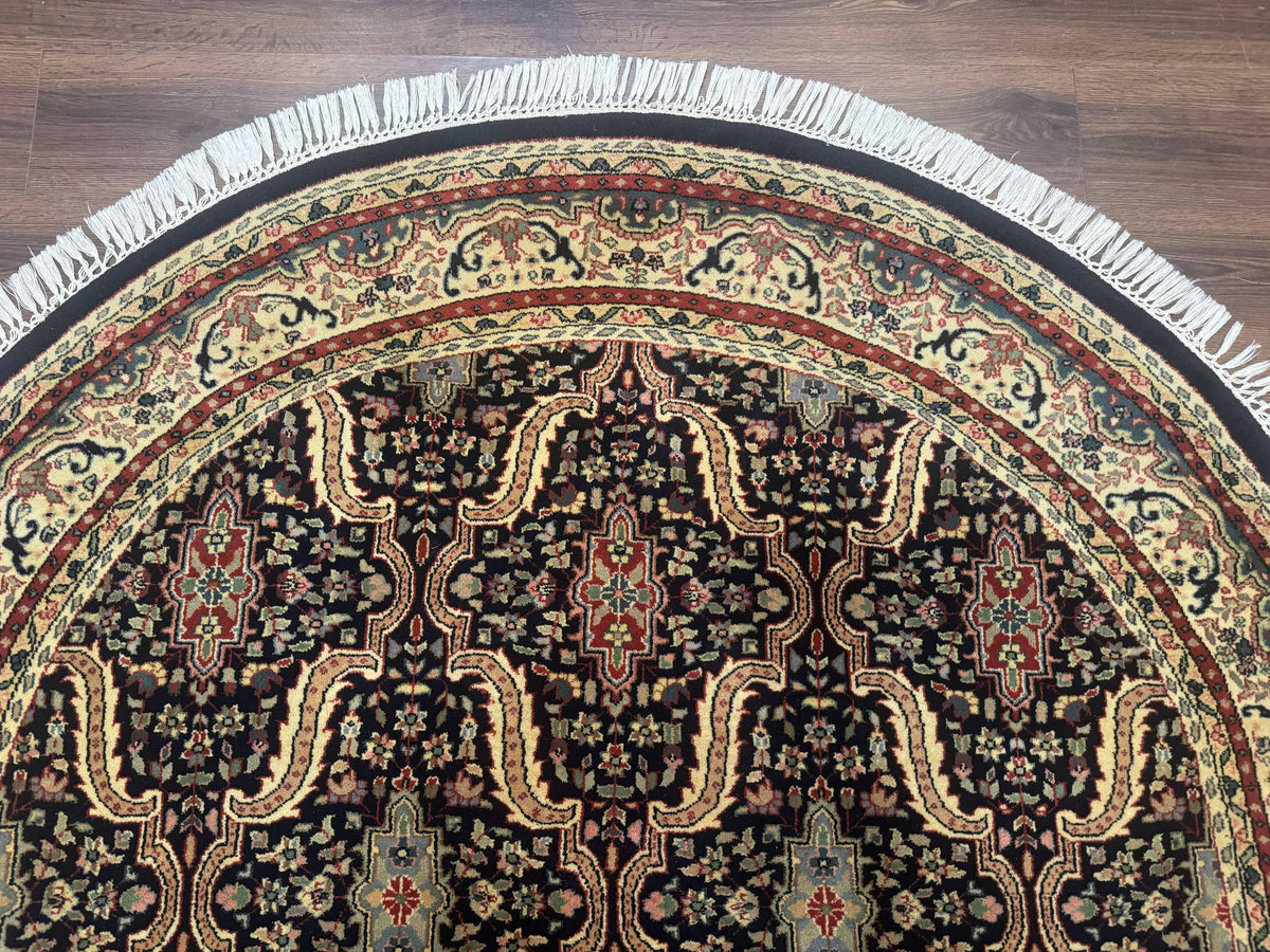 Round Indo Persian Rug 6x6, Indian Bidjar Rug, Navy Blue and Beige - Jewel Rugs, view 3