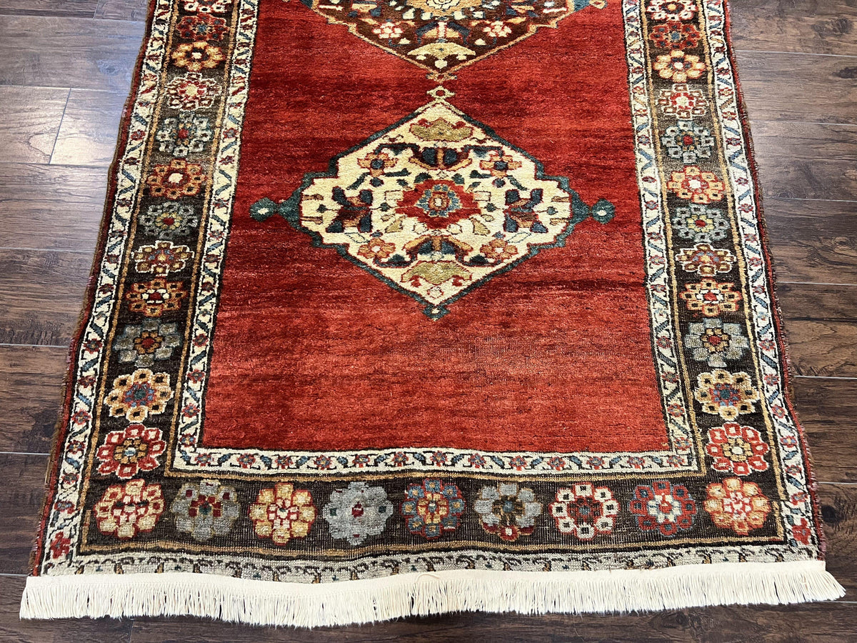 Antique Persian Bidjar Rug 4x8, Triple Medallions, Handmade Oriental Carpet, 1920s Rug, Wool Rug, Red - Jewel Rugs, view 6