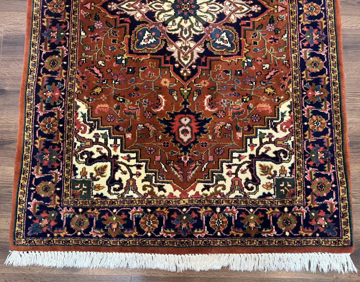 Indo Persian Heriz Rug 4x6, Rust Red Navy Blue and Cream - Jewel Rugs, view 6