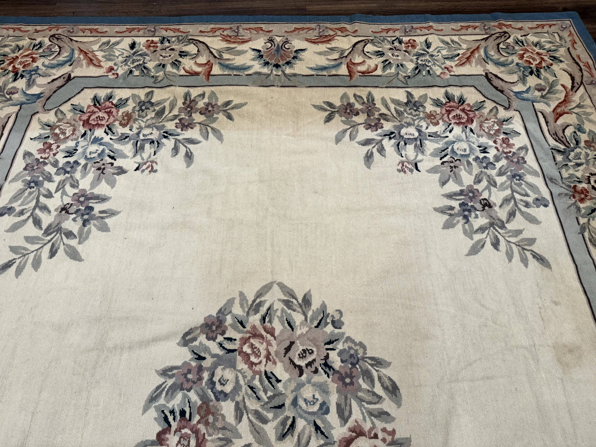 Ivory Needlepoint Rug 8x10, Wool Handmade Carpet - Jewel Rugs, view 4