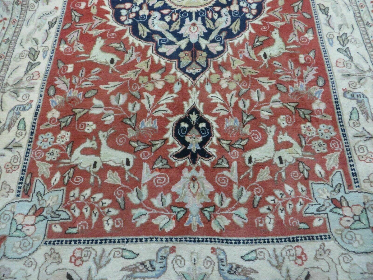 6' X 9' Vintage Handmade India Oriental Floral Wool Rug Hunting Bird Deer Nice - Jewel Rugs, view 12