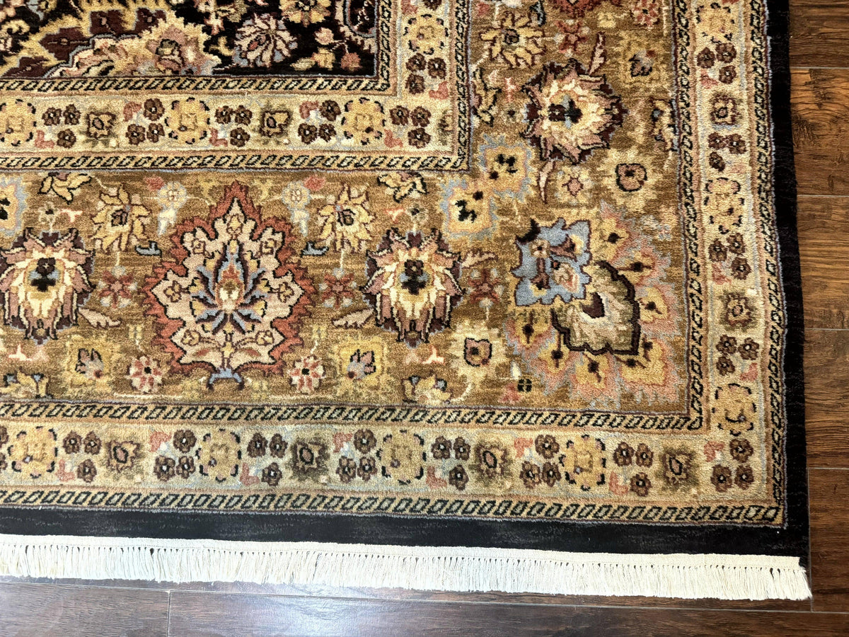Indo Persian Rug 9x12, Floral Allover, Midnight Blue, Handmade Vintage Wool Oriental Carpet - Jewel Rugs, view 10