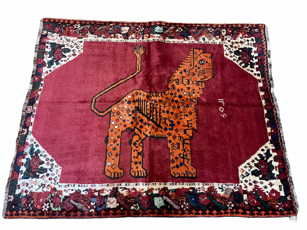5 X 6 Handmade Rug Zagros Quality Wool Rug Lion Organic Dyes Red Leopard Tribal - Jewel Rugs, view 9