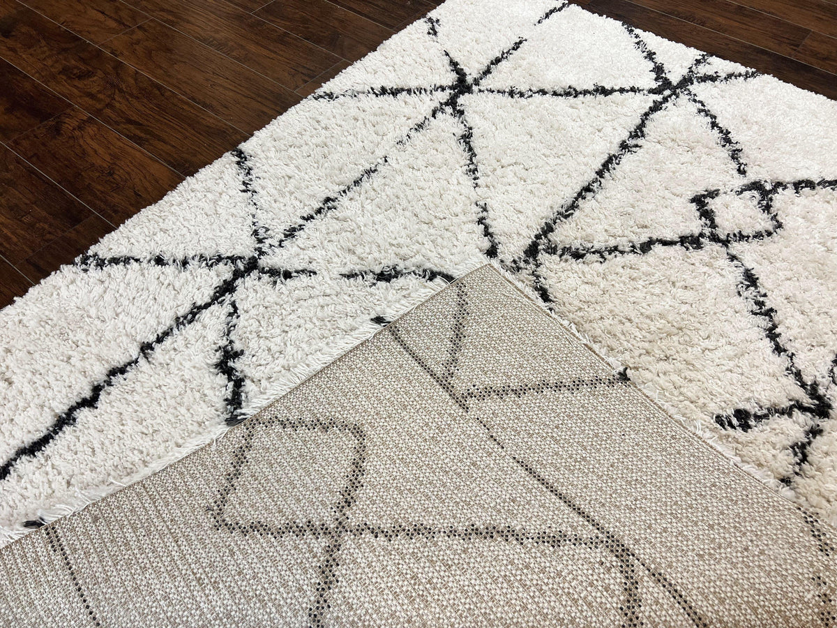 Modern Shag Rug 5x7, Ivory and Black Area Rug 5 x 7 ft - Jewel Rugs, view 11