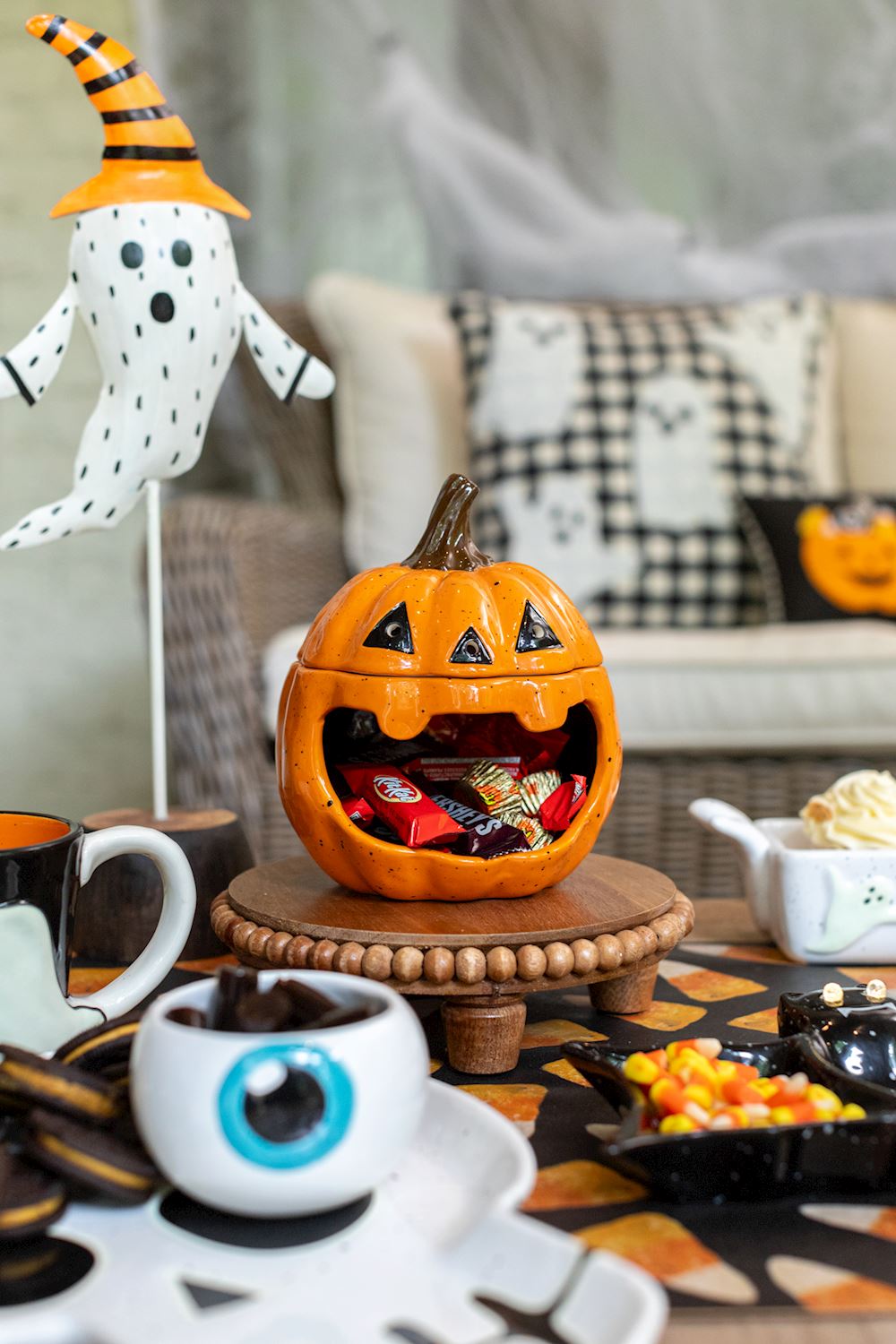 Orange Ceramic Jack-O’-Lantern Open Mouth Candy Container by Rust & Cinder – view 2