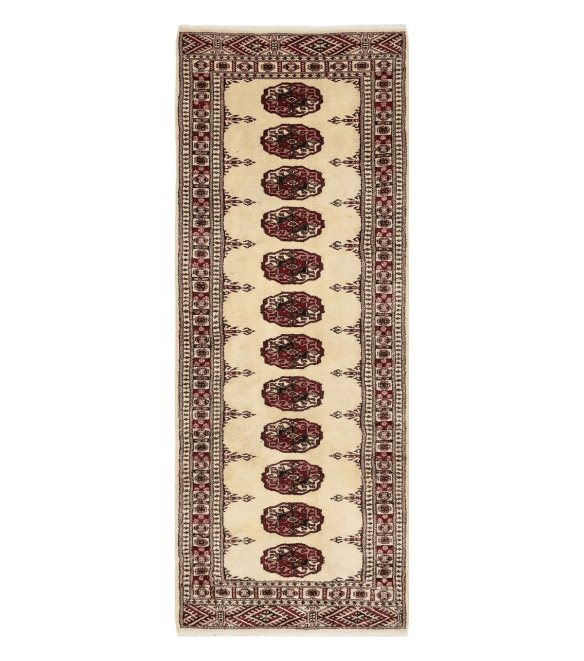 2' 7" x 7' Handmade Finely Knotted Pakistani Turkoman Bokhara Detailed Wool Rug - Jewel Rugs